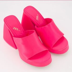 Zara Hot Pink Platform Heel Slip-On Sandals Size 7